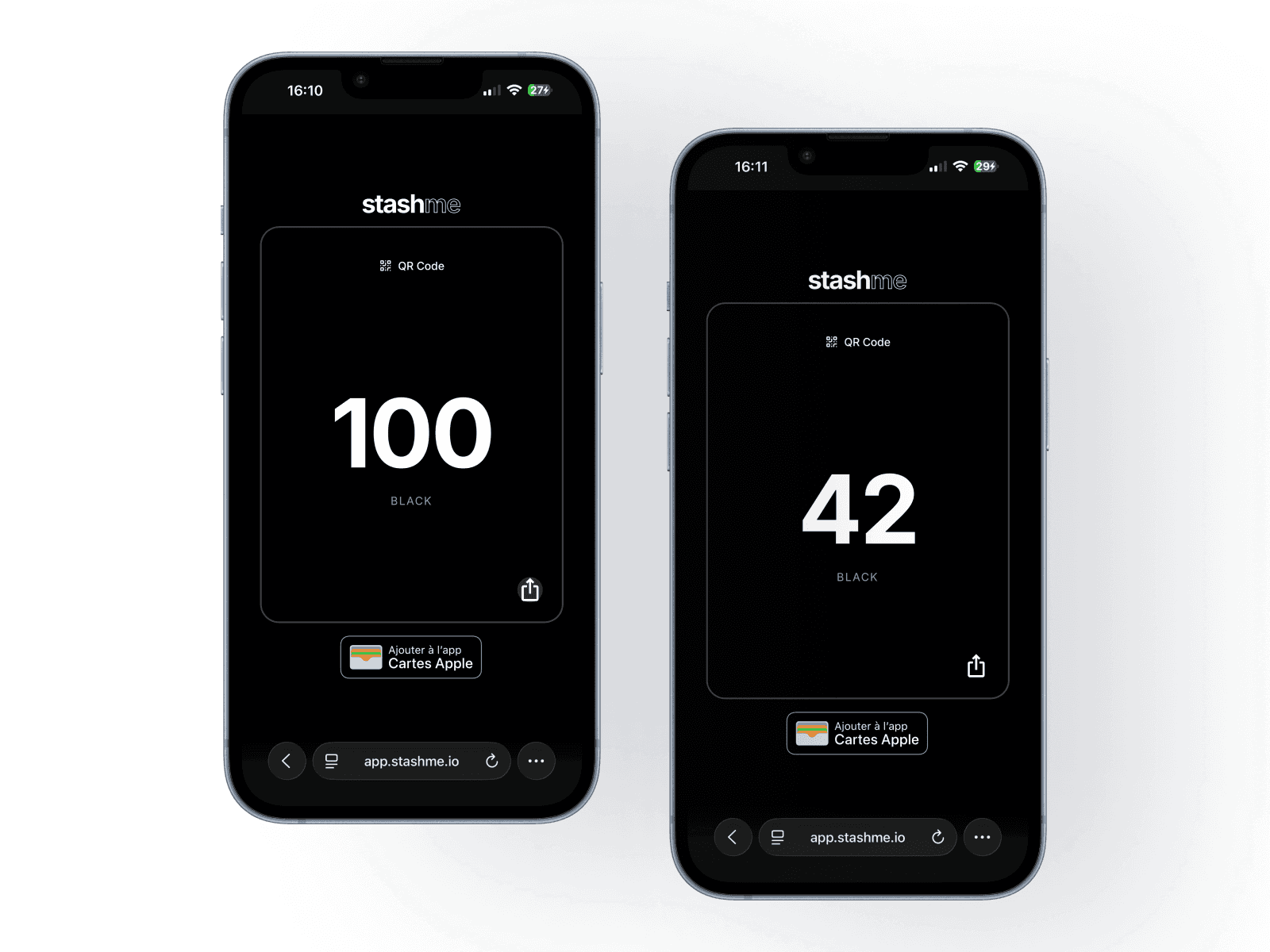 Stashme app sur iPhone